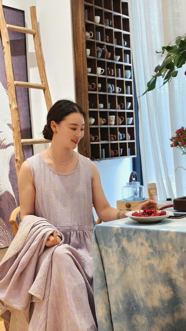 朴时如故【苍山洱海】夏季棉麻色织高腰设计显高连衣裙