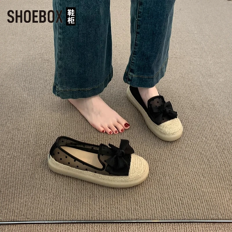 SHOEBOX鞋柜晚晚风单鞋女2025夏新款一脚蹬渔夫鞋厚底透气豆豆鞋