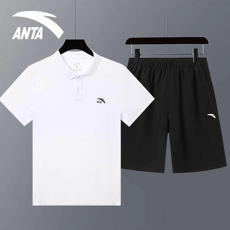安踏polo运动套装男2025冬季新款速干短袖t恤上衣短裤透气两件套