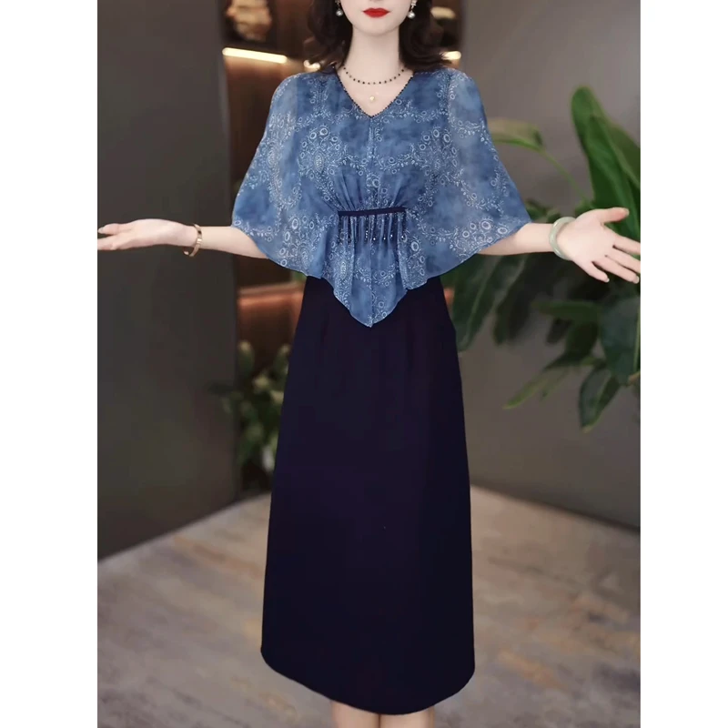 高端洋气法式轻奢气质假俩件礼服裙2025年夏季新款时尚减龄连衣裙