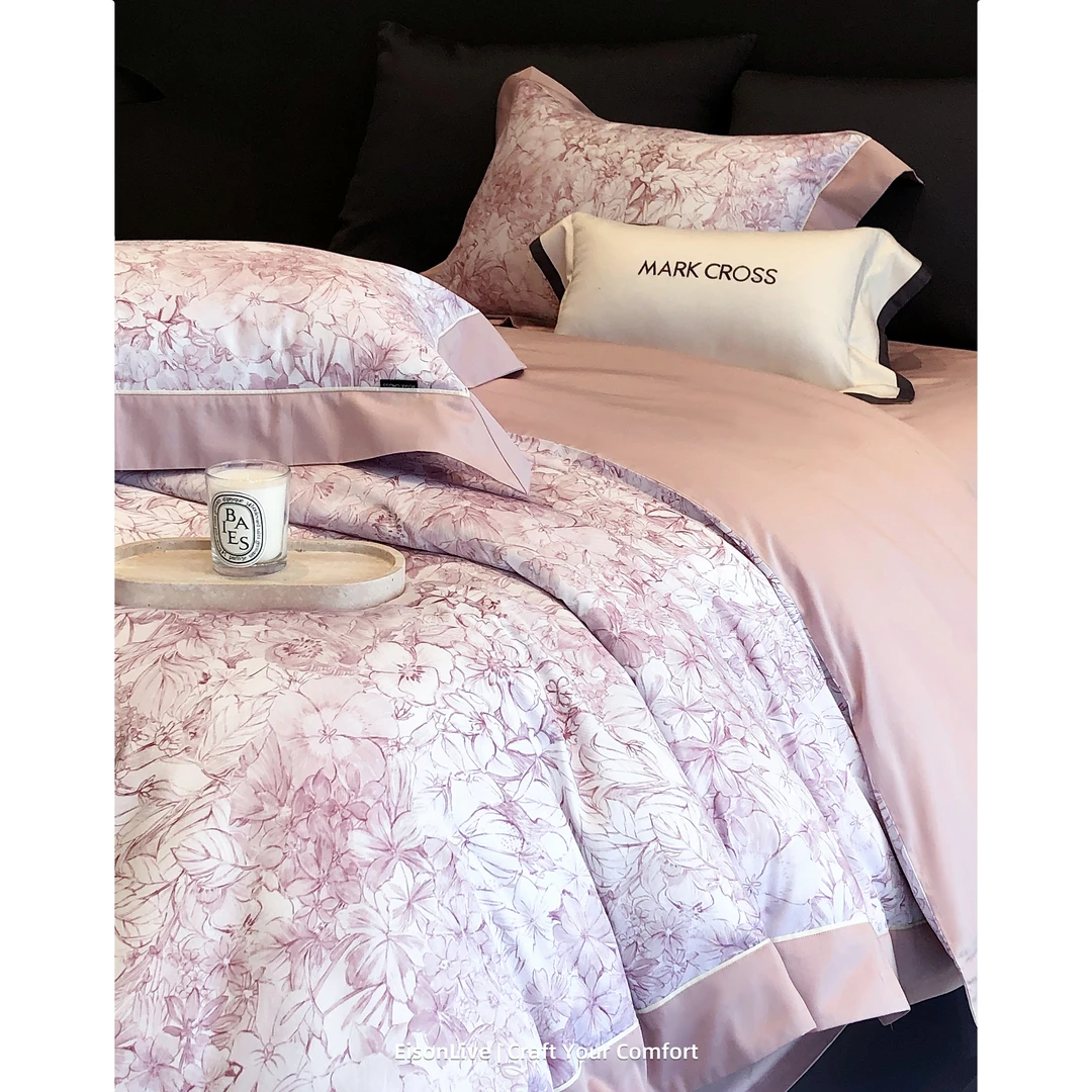 雾隐巴黎 知性简雅花卉肌理全棉印花长绒棉四件套美式轻奢