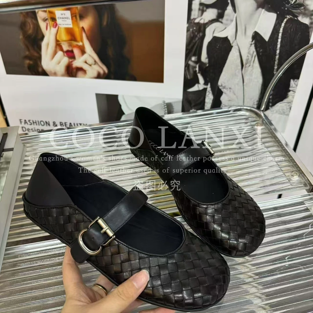 【COCO  LANXI】时尚百搭编织圆头休闲浅口低跟小单鞋25DX465LX
