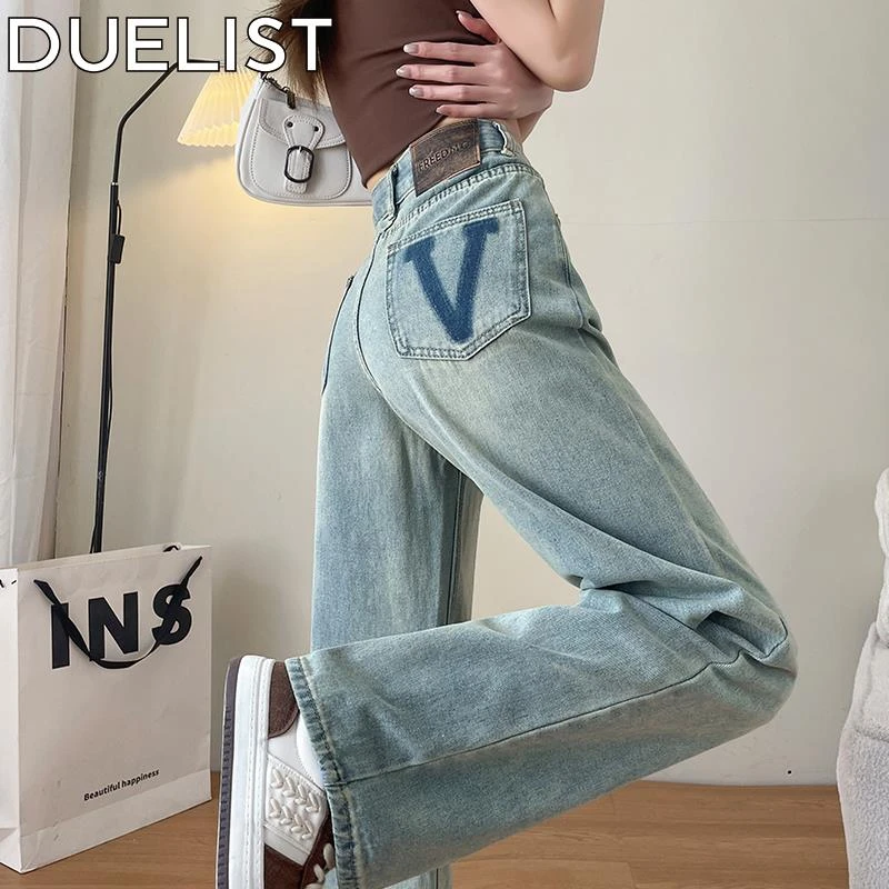 DUELIST高腰直筒牛仔裤女新款阔腿牛仔爆款浅色小个子阔腿裤百搭