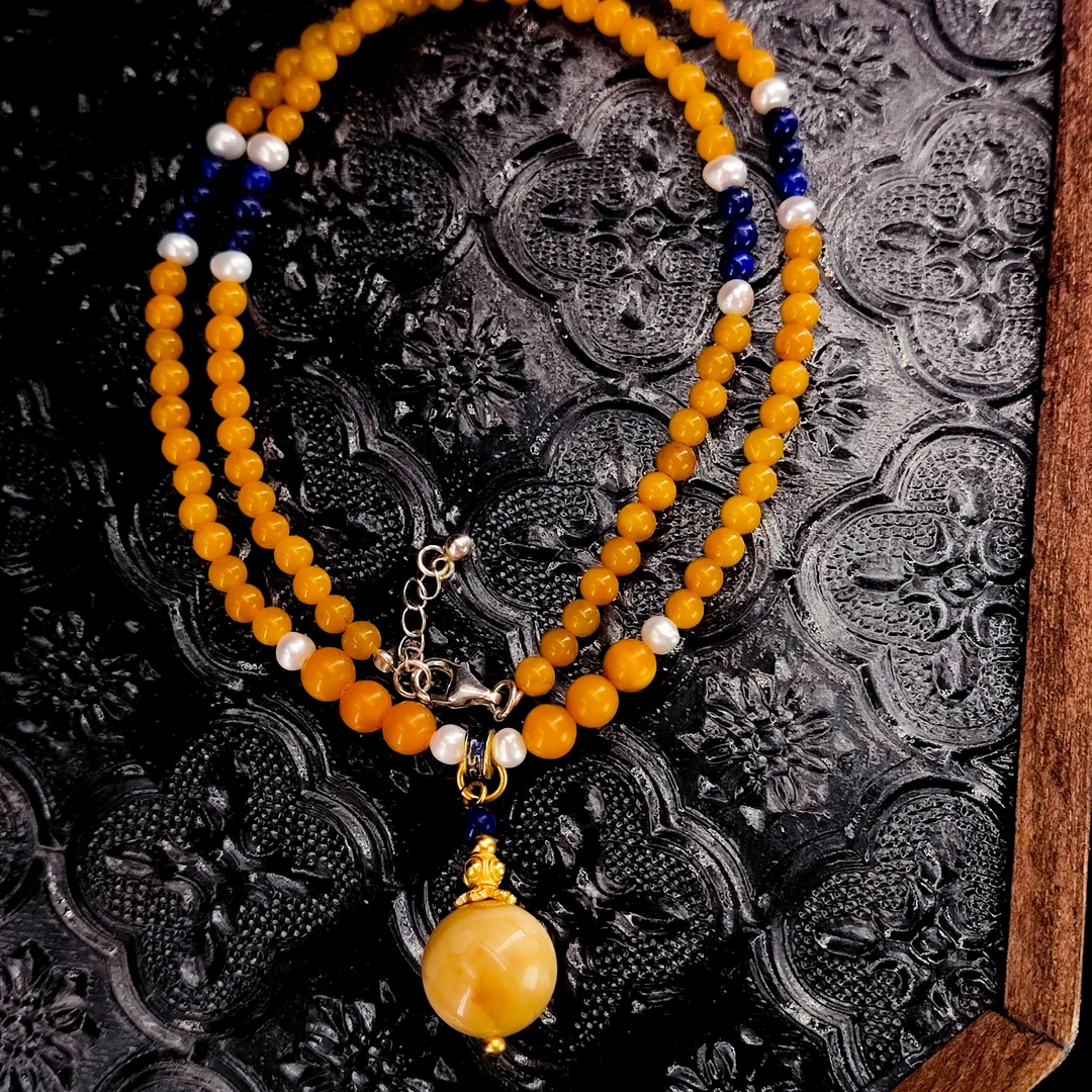 【布谷鸟】圆珠蜜蜡手工DIY设计百搭诸事顺遂蜜蜡小米珠锁骨链