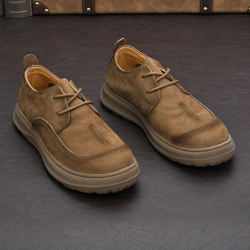 男士休闲鞋低帮真皮百搭头层牛皮软底透气潮流时尚复古潮鞋英伦风