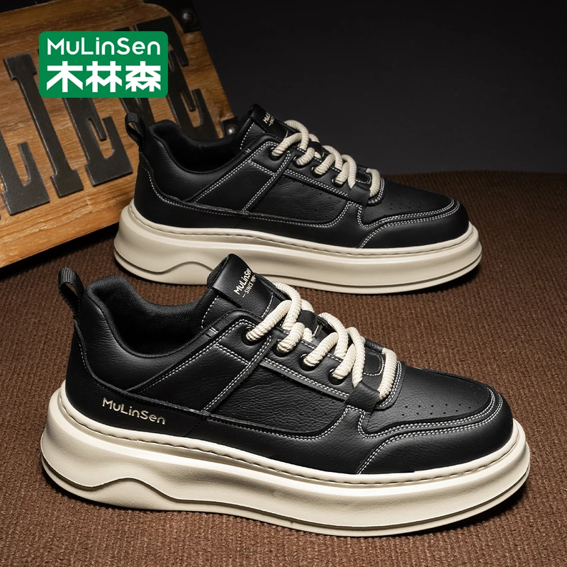 木林森男鞋2025新款秋季男士皮鞋工作英伦厚底增高休闲板鞋男款