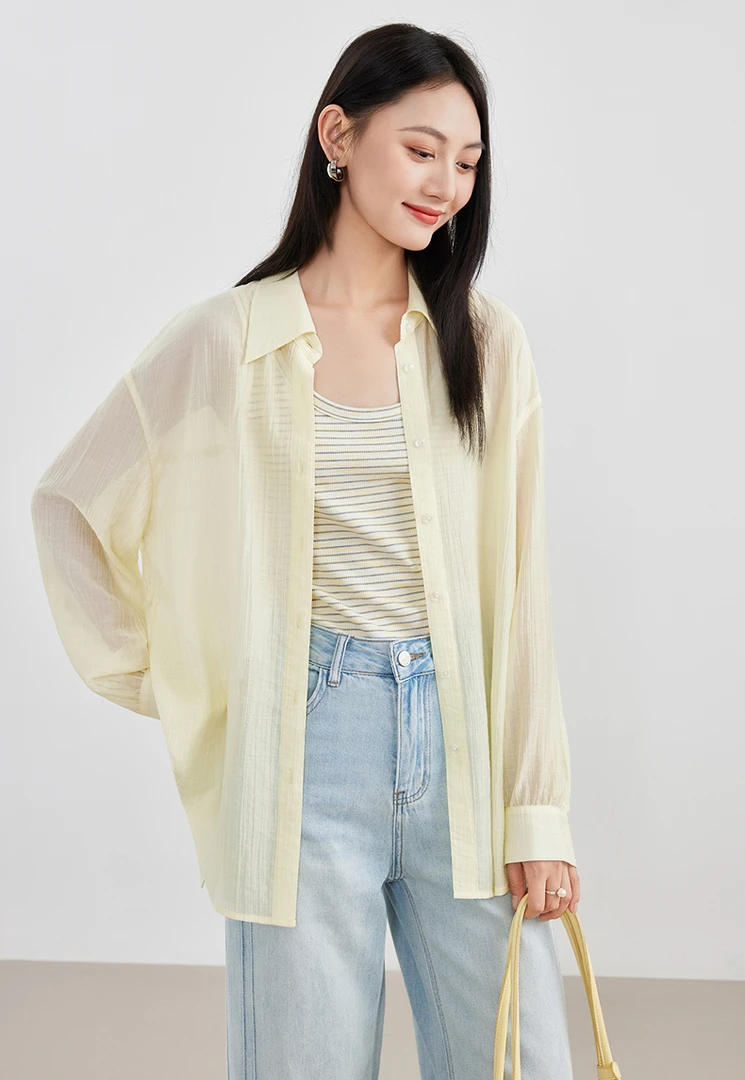 简约条纹衬衫两件套外套休闲女小众百搭轻职风防晒YA25328H007