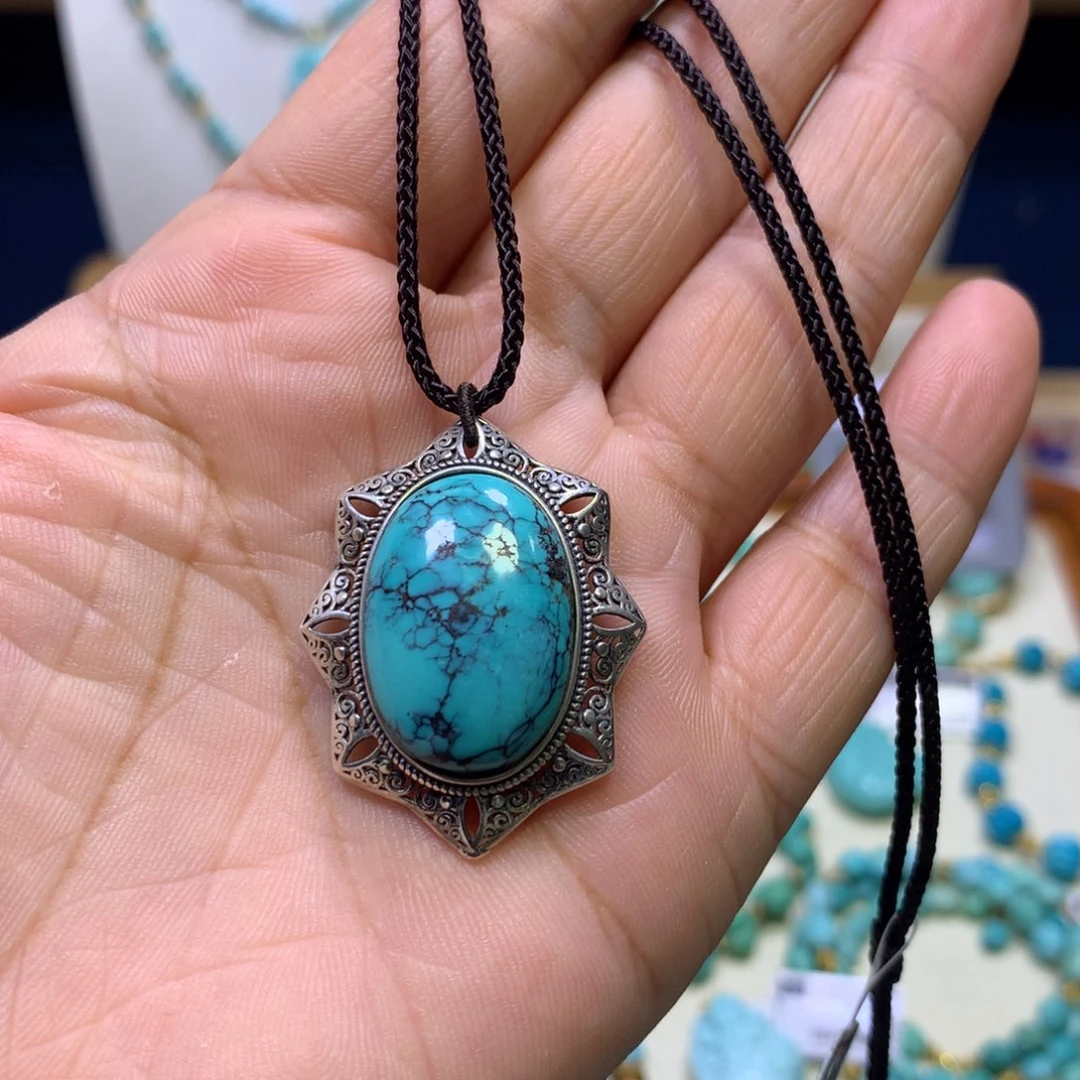 绿松石银S925镶嵌锁骨