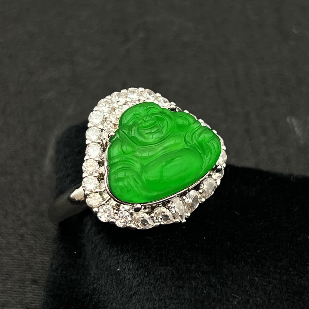 翡翠戒指天然翡翠时佛公戒指（尺寸16*13*3mm）ABSX3012-A