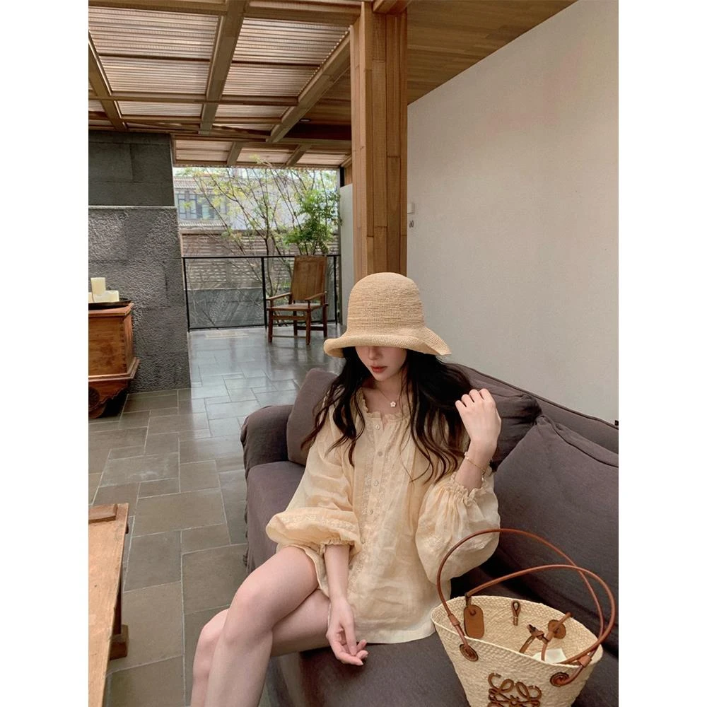 睡衣女款爆款2025新款法式蕾丝薄款衬衫女衬衣上衣女衬衫短裤套装