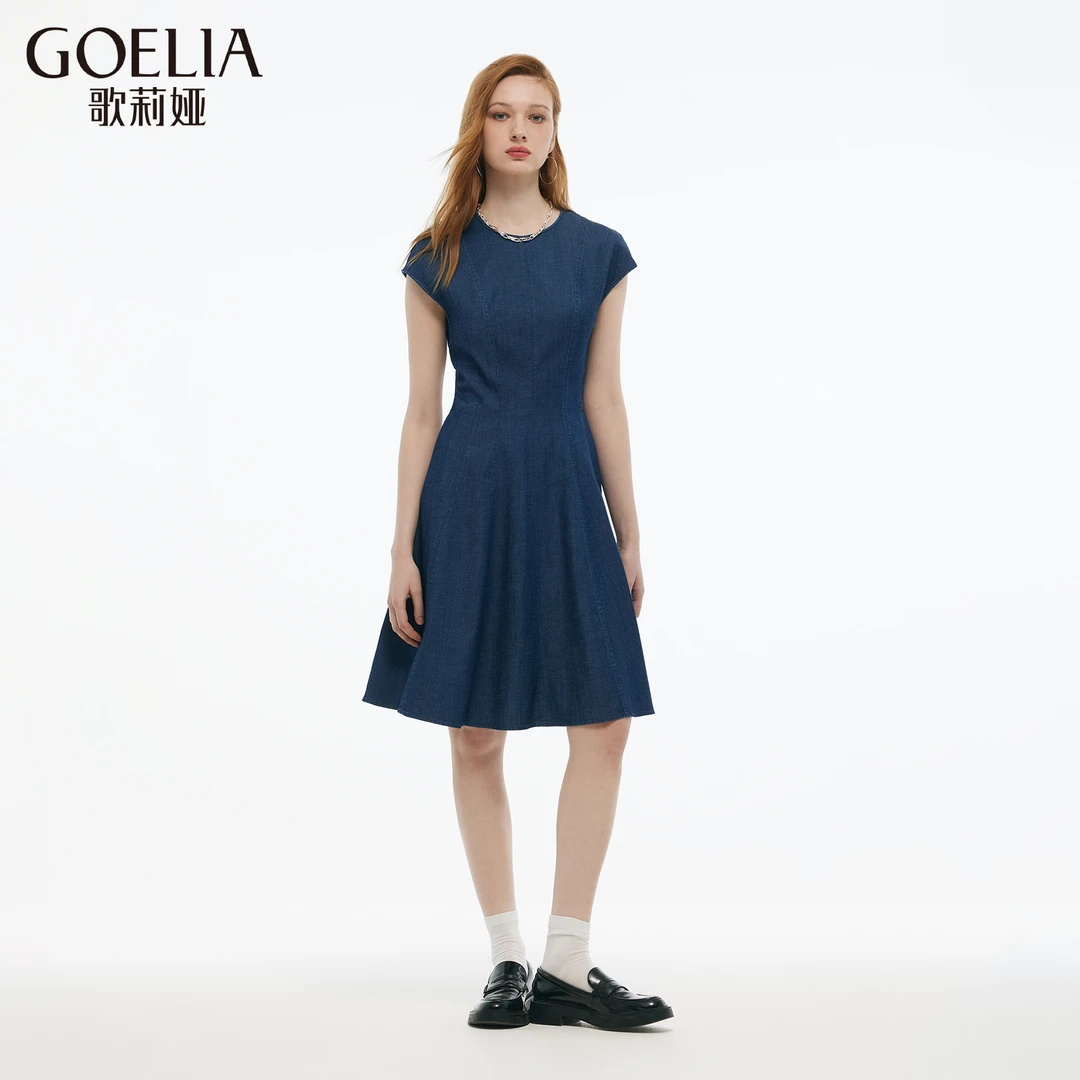 【福利款】歌莉娅天丝蓝色牛仔连衣裙夏季蓝色时尚显瘦简约收腰