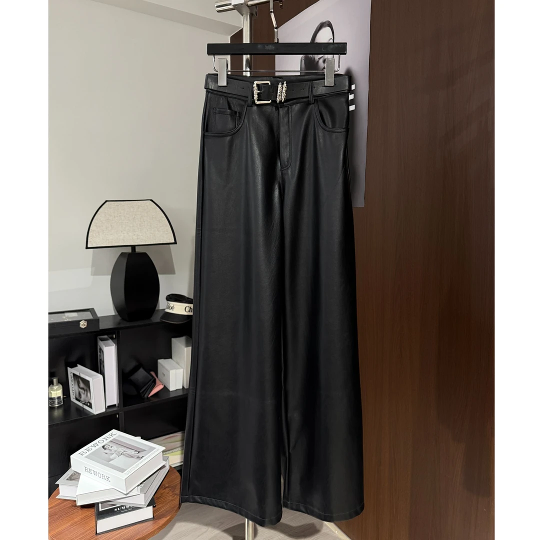 [DAJUNJUN]AW秋冬新款轻奢高腰收腰复古时髦直筒皮裤 K0147