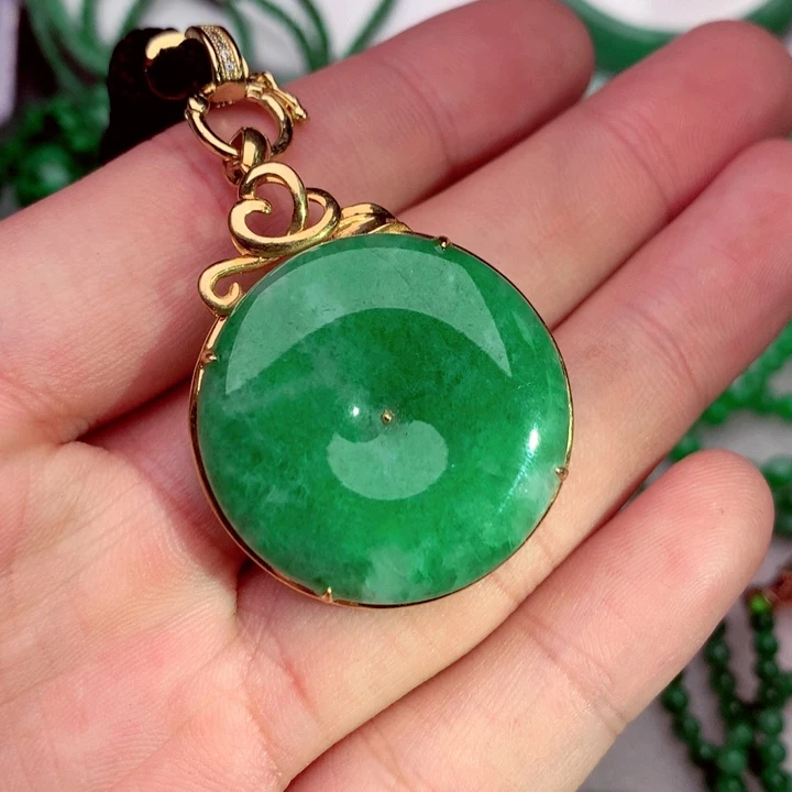 翡翠18K金镶嵌吊坠(不含链)