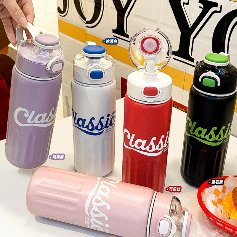 新款保温杯316L不锈钢高颜值男女运动水杯大容量吸管保冷水杯