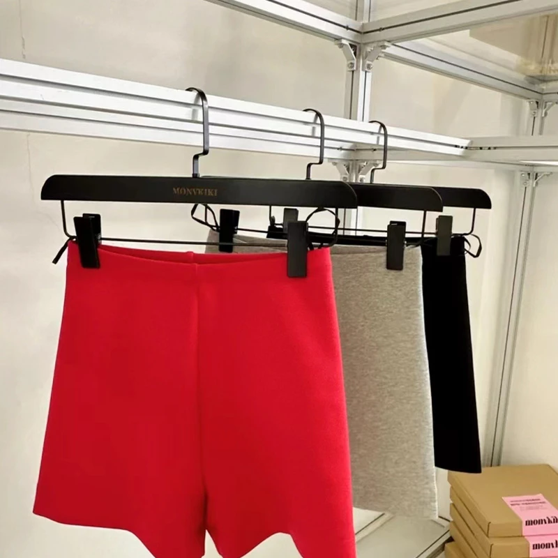 “女团裤”百搭宽松夏季高腰红色针织显瘦时尚女团裤阔腿短裤女士