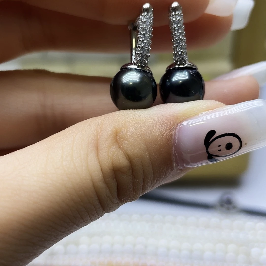 银S925镶嵌海水珍珠耳饰