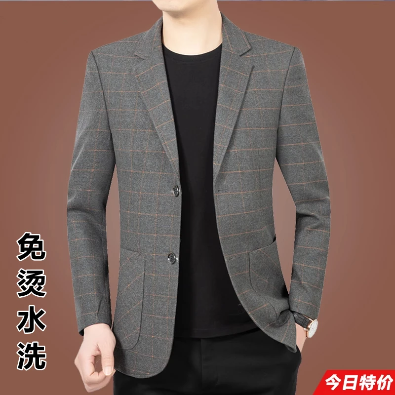 薄款新款韩版休闲修身西服高档格子小西装上衣修身男装爆款外套
