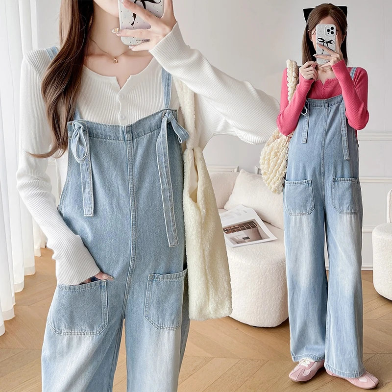 时髦可调孕妇裤秋冬季牛仔背带裤外穿2025新款洋气减龄穿搭两件套