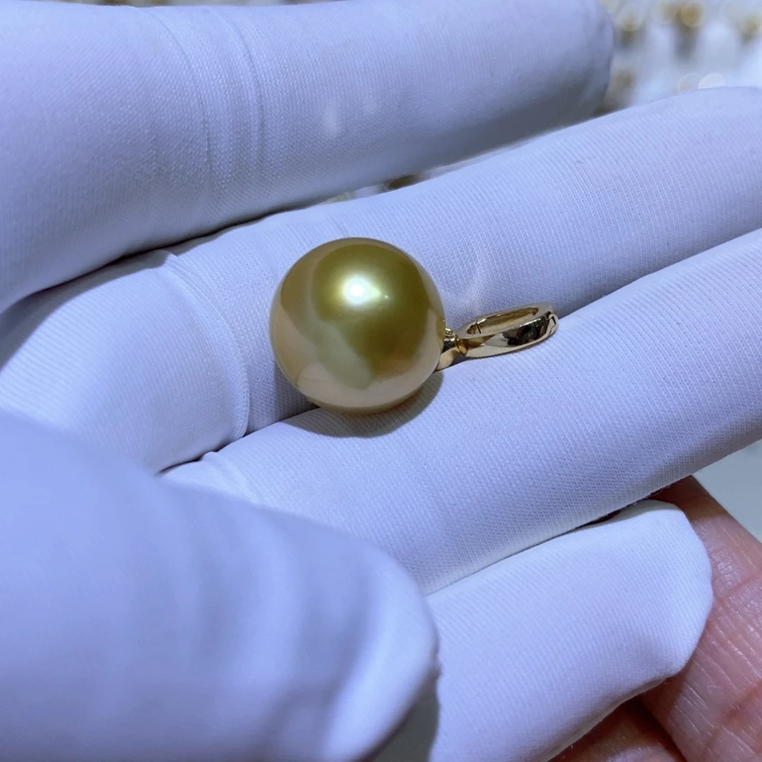 18K金镶嵌海水珍珠吊坠(不含链)金珠12mm➕珍珠吊坠
