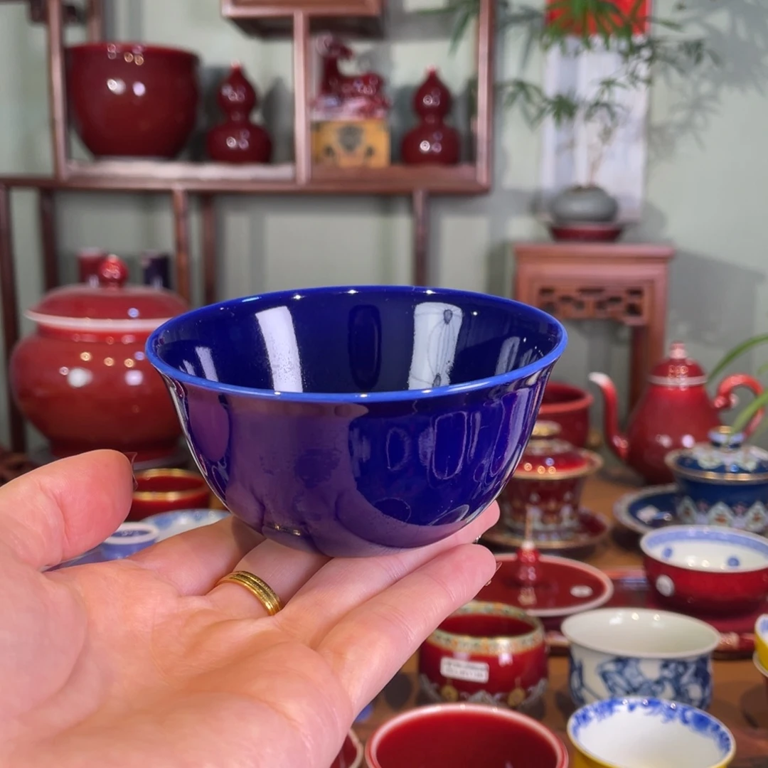 清欢雅玩原矿霁蓝鸡缸杯