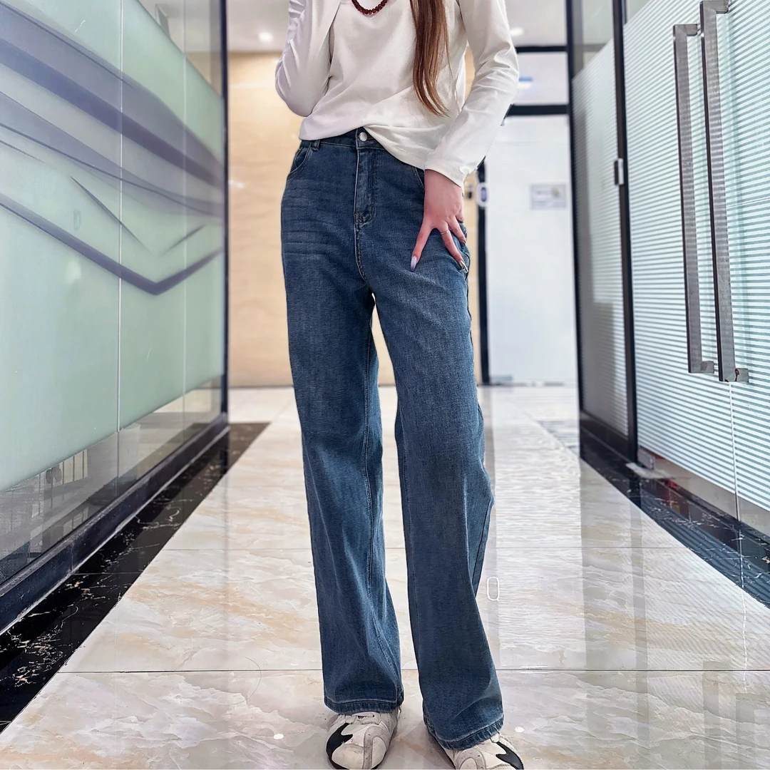 MoMo.LI沐沐里 - 蓝色直筒高腰阔腿休闲牛仔裤显瘦百搭春季长裤
