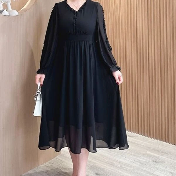 【连衣裙】MJ9042原创设计花边高贵高档时尚收腰显瘦连衣裙