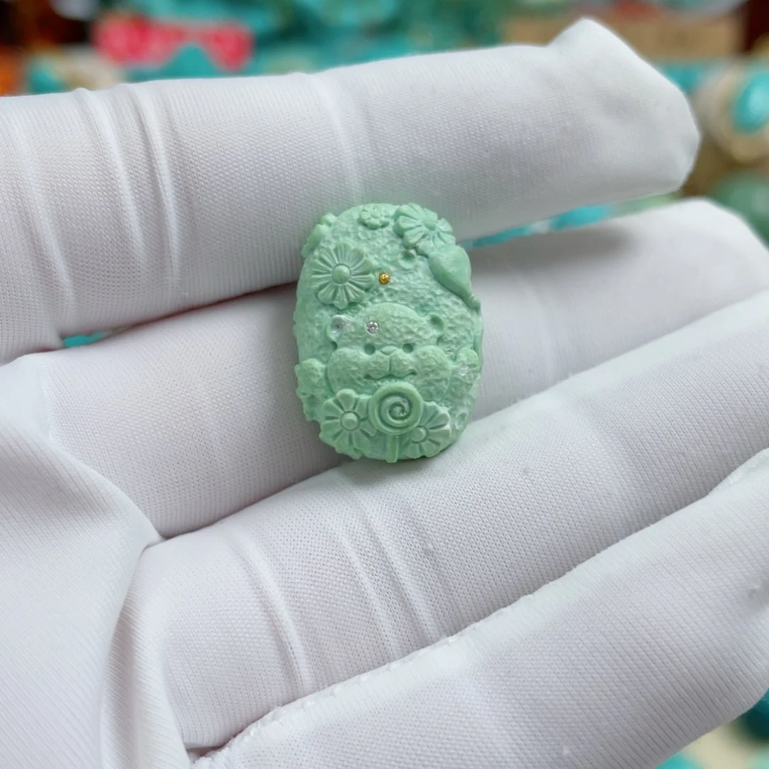未镶嵌绿松石珠宝奇石菜籽黄荧光色小熊
