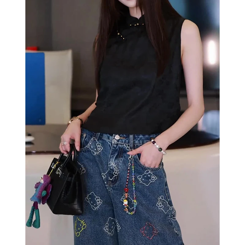 新中式国风女装盘扣上衣2025夏季新款高级感洋气衣服黑色短款马甲