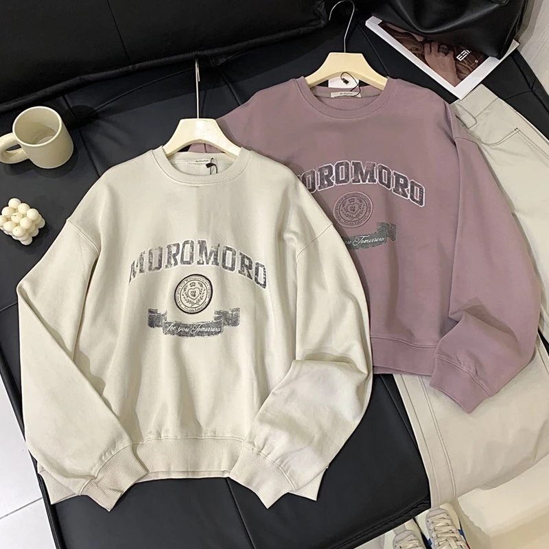 H9早春薄款卫衣女套头2025新款美式复古宽松长袖圆领百搭上衣