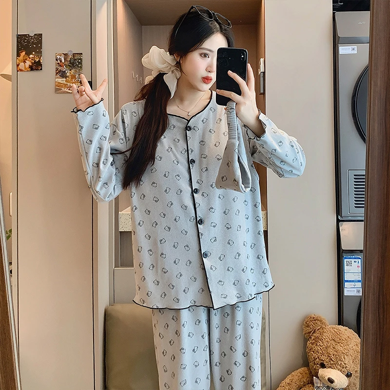 孕妇哺乳睡衣秋冬款带发带德绒带胸垫加厚产妇喂奶产后月子家居服