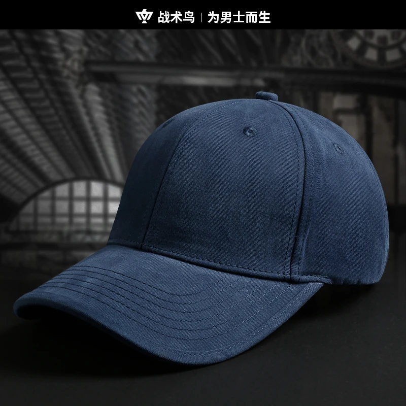 战术鸟(纯棉材质)硬顶男士鸭舌帽洗水做旧大头围棒球帽遮阳复古帽