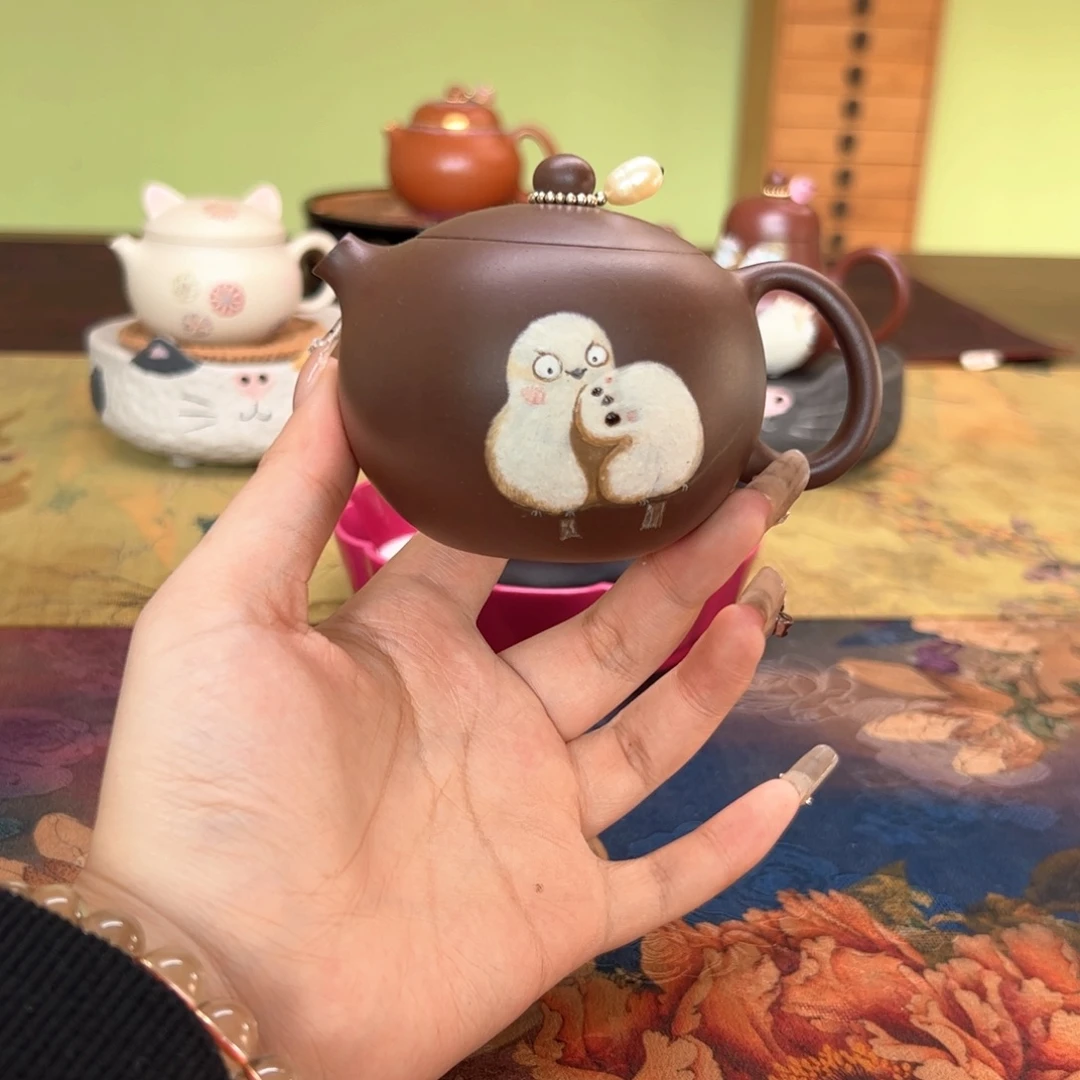 紫砂茶壶老紫泥河豚西施 150ml 小鸟壶