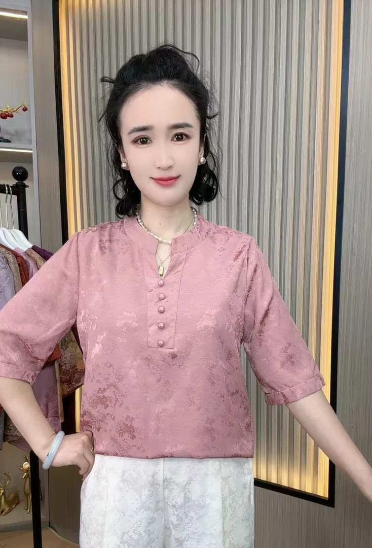 【金粉世家】中老年妈妈装高端时尚遮肚显瘦百搭气质立领上衣国风