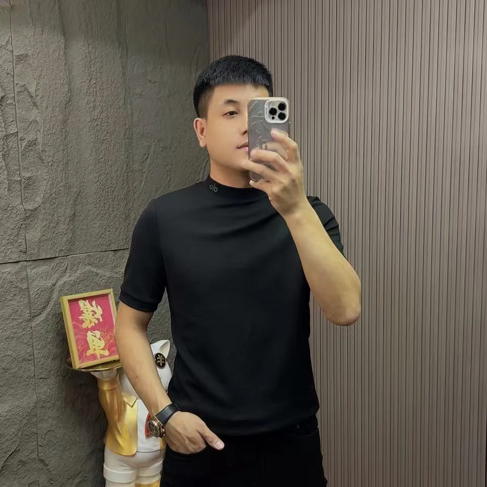 35164#短袖简约男士T恤半高领打底衫秋冬季