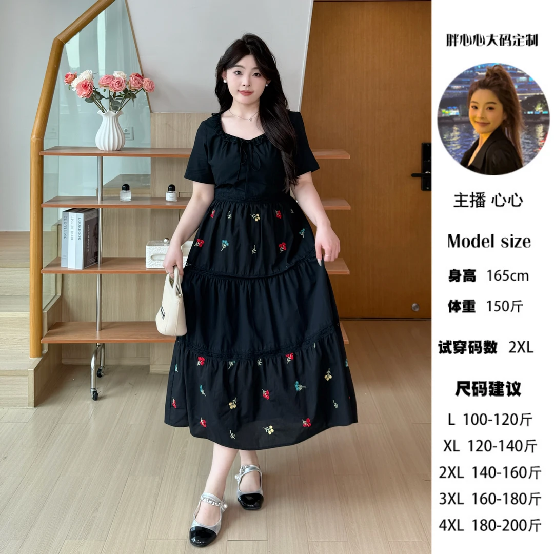 现货-心心【浪漫花房】夏季温柔甜美风刺绣蕾丝大码显瘦连衣裙
