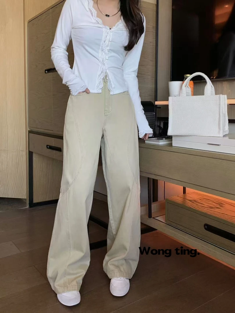 【W_ting】2025新款小众设计师W系列两色休闲复古直筒牛仔裤5049
