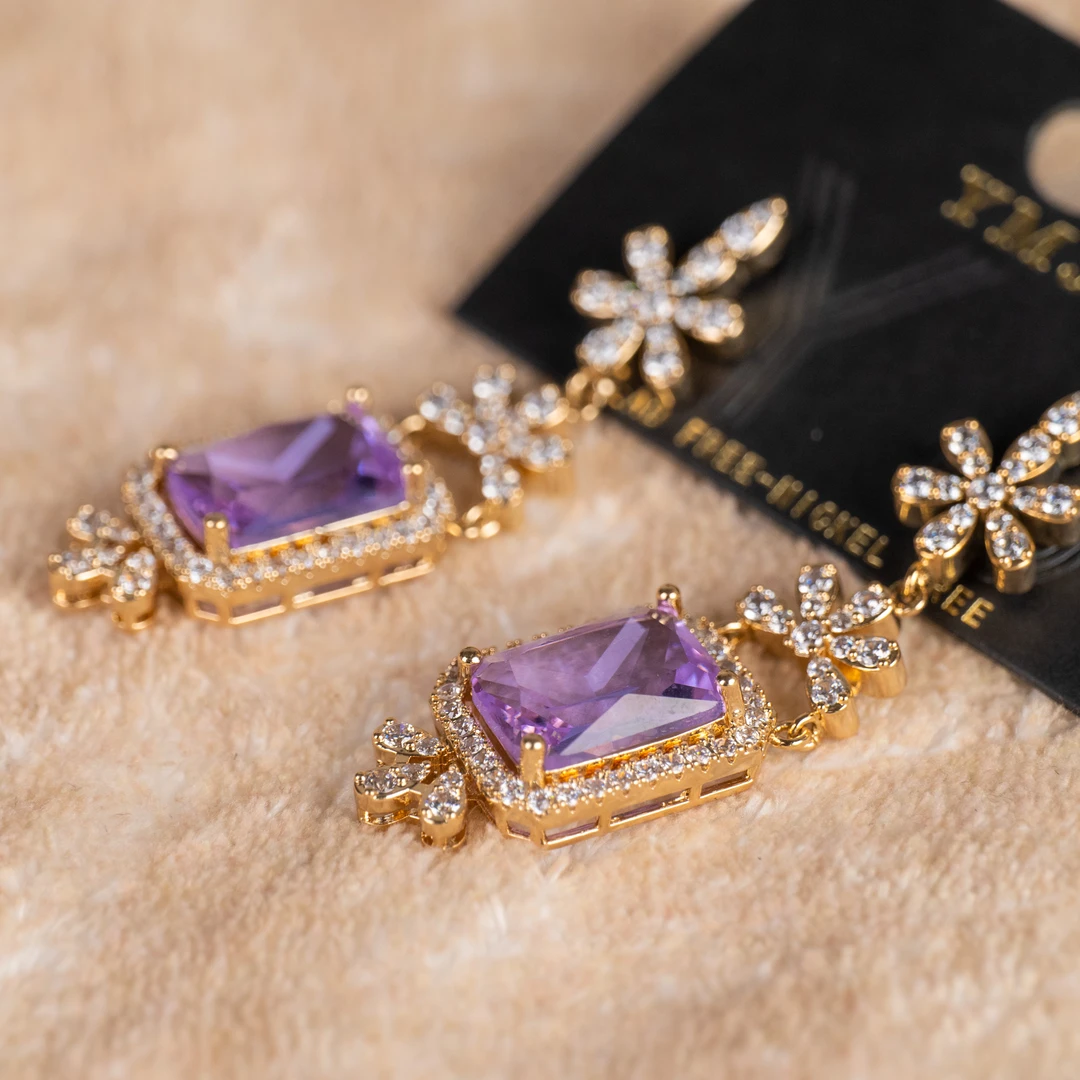 黄铜仿水晶耳饰 【全疆包邮】925银针 中东出口款式耳环 民族风