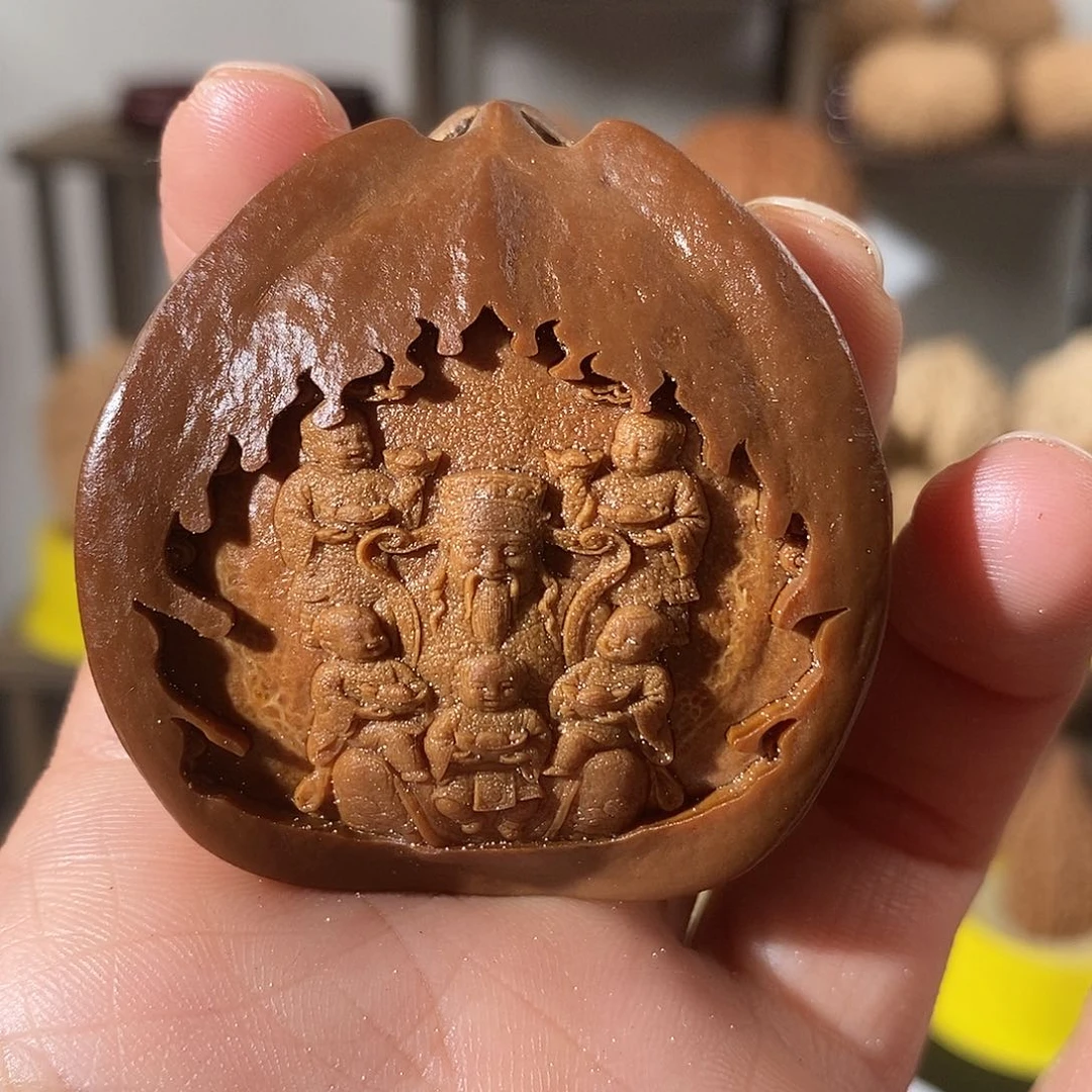 吊坠文玩核桃橄榄核单颗财神三面精雕46