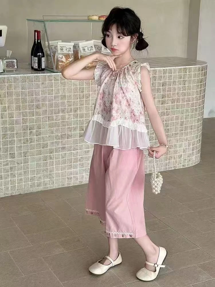 休闲爱意表达套装制服套头碎花半身裙夏季女女童