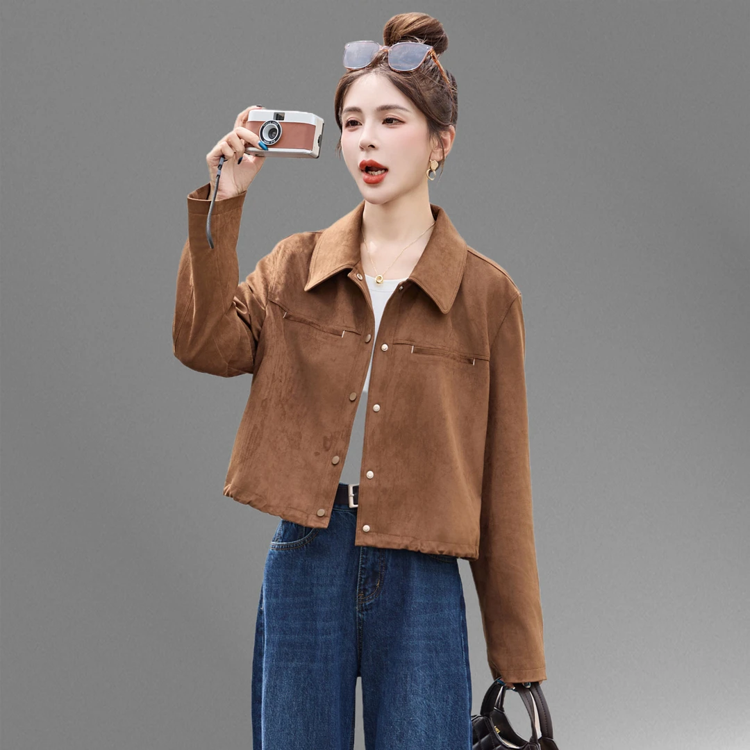 短款外套女2025新款春秋季高级感小个子气质休闲百搭翻领夹克上衣
