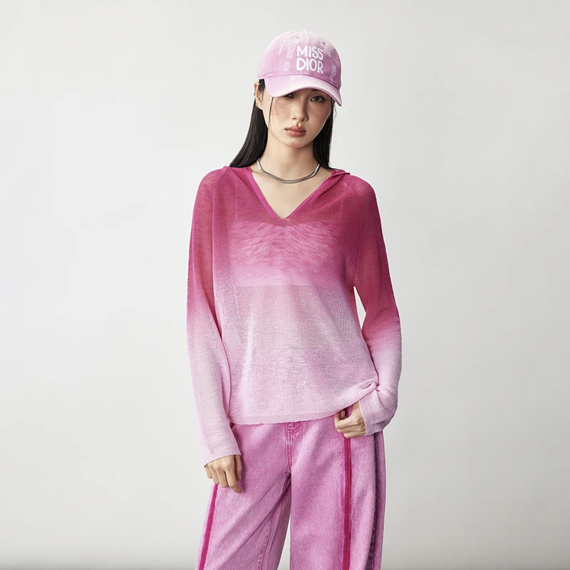 TUOGU/拓谷长袖运动健身宽松圆领扎染渐变色上衣C50975