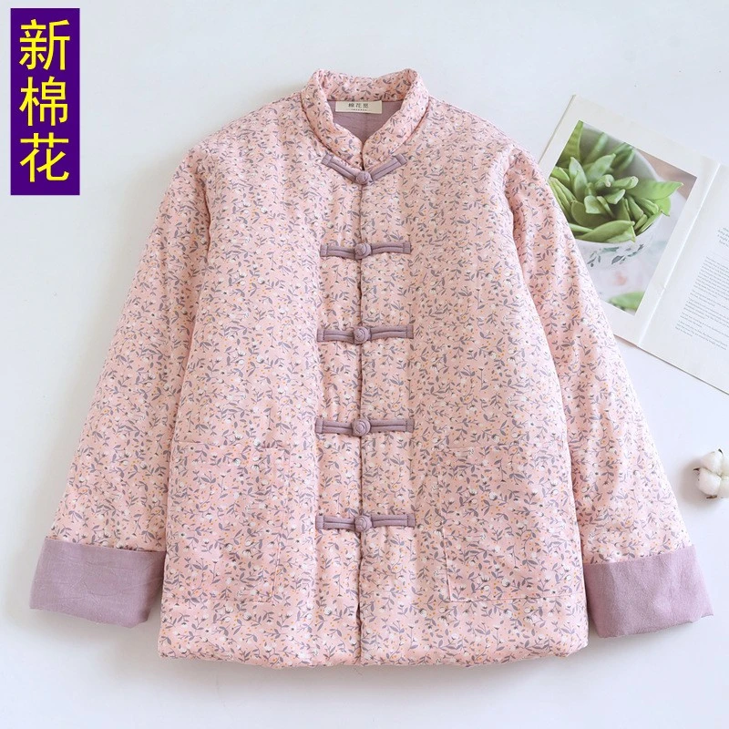 纯棉花手工盘扣国风新款棉服棉花袄冬季复古女士中式外套加厚棉衣