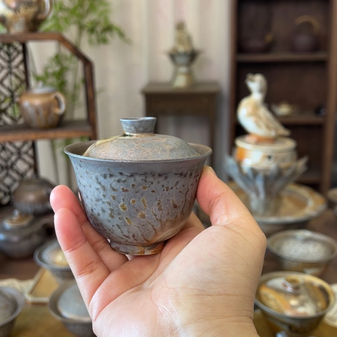 42中白精品盖碗柴烧