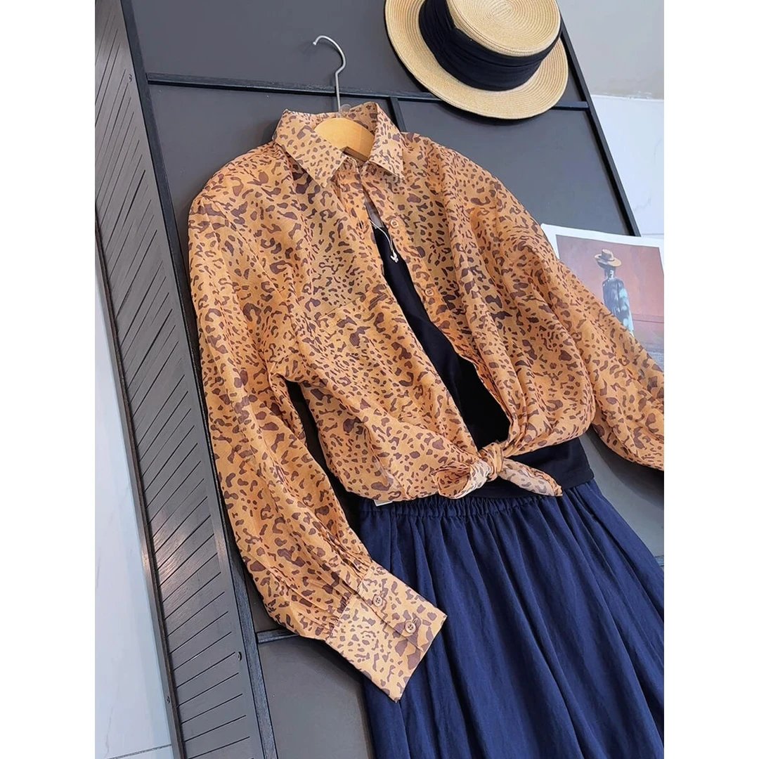2025夏季新款宽松气质豹纹遮阳衬衫女长袖休闲衬衣百搭上衣
