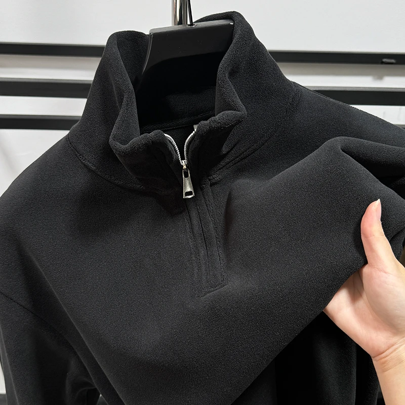 BOY NORMAN高档半拉链立领T恤卫衣男士冬季保暖双面奥利绒打底衫