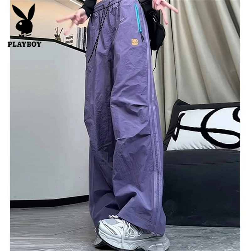 花花公子拉链透气速干冰丝运动裤薄款宽松直筒休闲户外冲锋工装裤