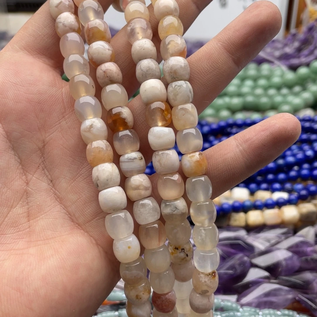 玛瑙/玉髓合金珠宝半成品一条装卡9+mm樱花玛瑙老型珠