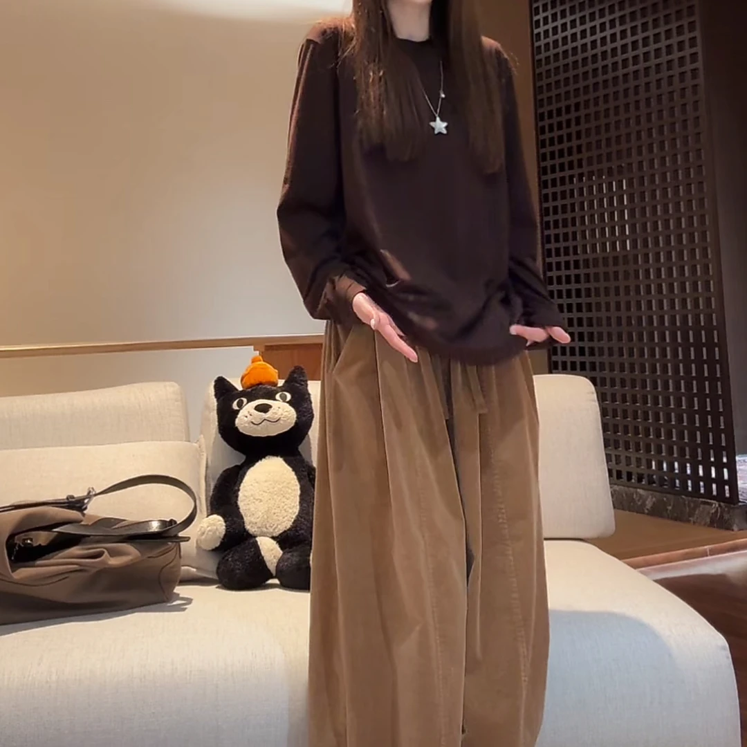 早秋舒适软糯弹力长袖圆领打底2025设计感新款时尚气质百搭上衣