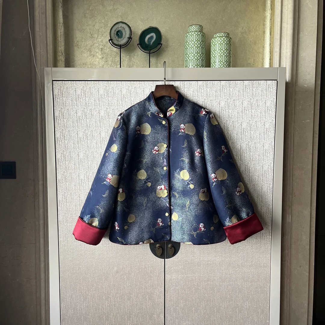 【熊猫抱福】桑蚕丝聚酯薄膜纤维粘纤中式外套马甲时尚气质简约百搭