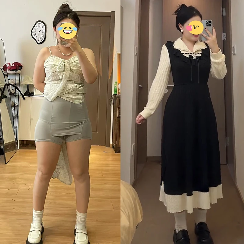 法式假两件娃娃领内搭黑色连衣裙子女装秋季2025年新款小香风长裙